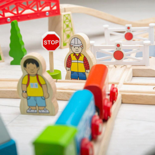 Dřevěná vláčkodráha město a vesnice 91 dílů Bigjigs Rail