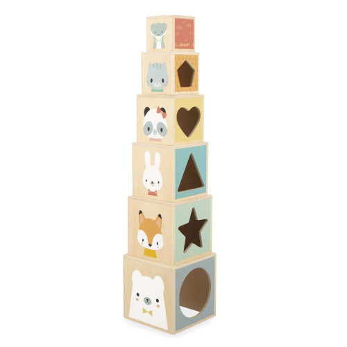Skladací dřevěná pyramida Zvířátka 6 ks Pure Janod
