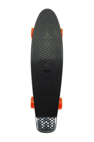 Skateboard - pennyboard 60cm, nosnost 90kg, kovové osy, černá barva, oranžová kola