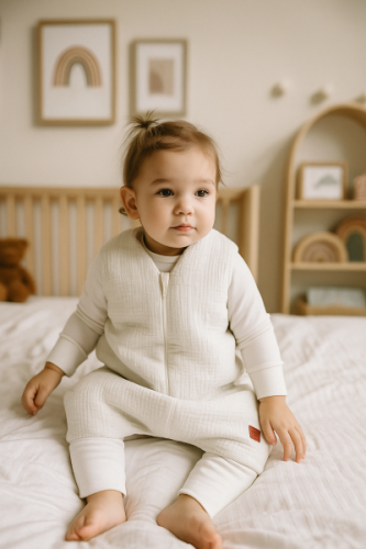 Mušelínový spací vak se zahrnovacími nohavičkami - smetanový Baby Nellys