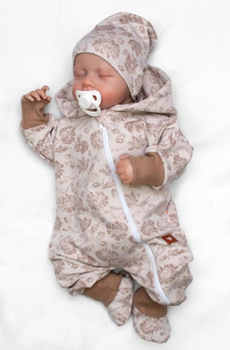 Rostoucí overálek, čepička a botičky, 3D, Garden - béžová Baby Nellys