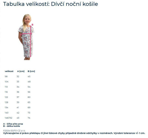 Dívčí noční košile Kouzelná Růže