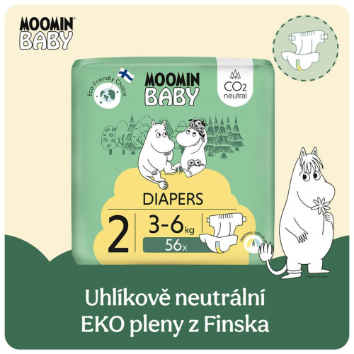 Jednorázové eko pleny 2 Newborn 3–6 kg (56 ks), Moomin baby