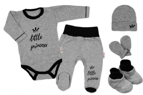 5-ti dílná soupravička do porodnice Little Princess Vel. 62 - šedá Baby Nellys
