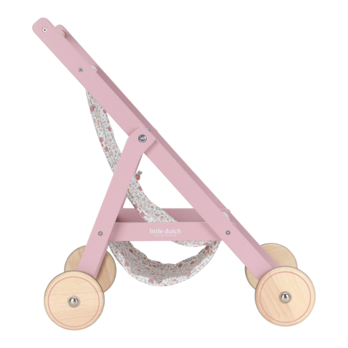 Kočárek pro panenky golfky dřevěné Pink Little Dutch