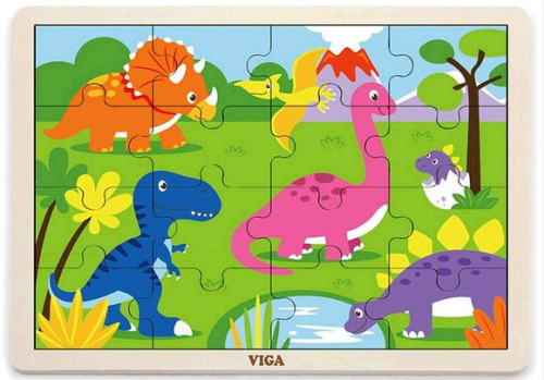 Dřevěné puzzle 16 dílků - dinosauři