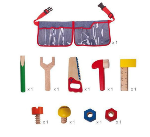 Bigjigs Toys Dřevěné nářadí na červeném opasku