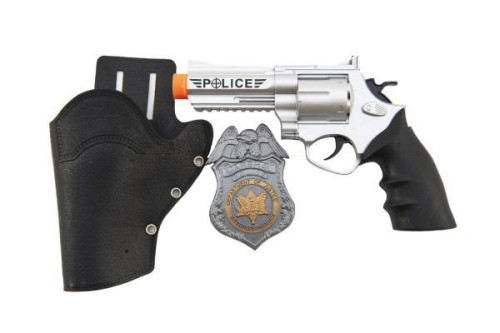 Policejní pistole klapací 20 cm v pouzdru s odznakem
