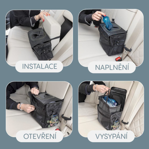 Odpadkový koš do auta vodotěsný s víkem black Zopa