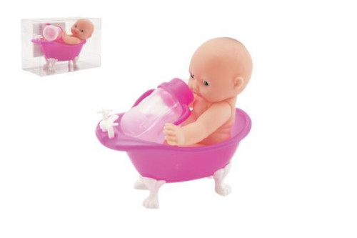Miminko ve vaničce guma/plast s lahvičkou 10 cm