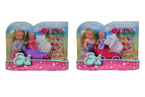 Panenka Evička doll walk s kočárkem