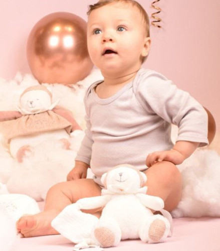 Dárková sada Plyšový lední medvídek s kroužkem 30 cm růžový Doudou