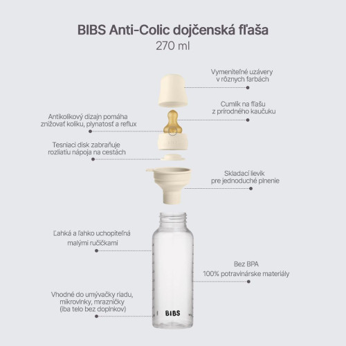 Antikoliková láhev s kaučukovým dudlíkem 270 ml Bibs