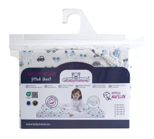 Mušelínové prostěradlo Design s gumou 60 x 120 cm BabyMatex