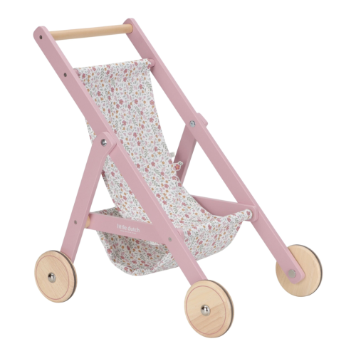 Kočárek pro panenky golfky dřevěné Pink Little Dutch