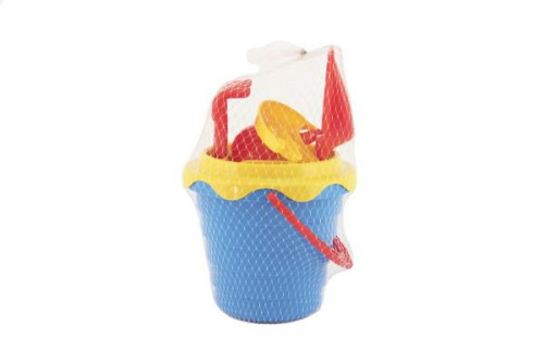 Sada na písek plast kbelík se sítkem 15x13cm, lopatka, hrabičky, 2 bábovky