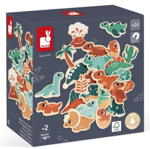 Dřevěné magnetky Dinosauři Dino 24 ks Janod