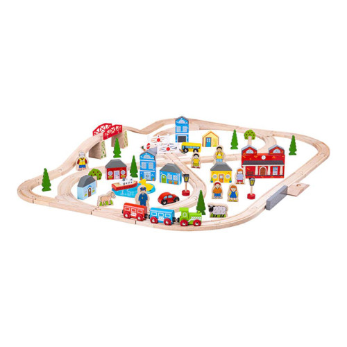 Dřevěná vláčkodráha město a vesnice 91 dílů Bigjigs Rail