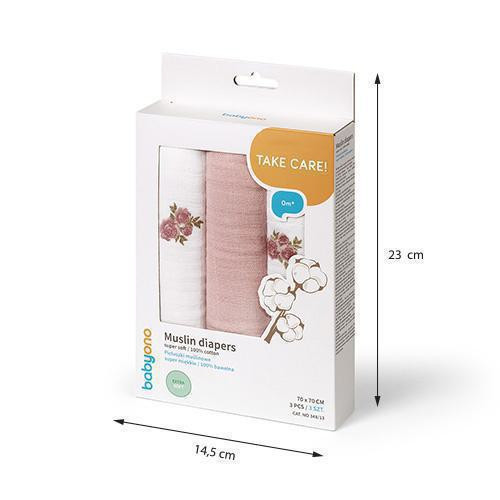 Mušelínové plenky Super Soft růžové 3 ks 70x70 cm BabyOno