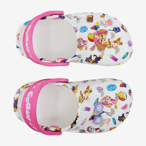 Dětské clogsy nazouváky Tlapková patrola Little Frog bílo/růž. s amuletem Coqui