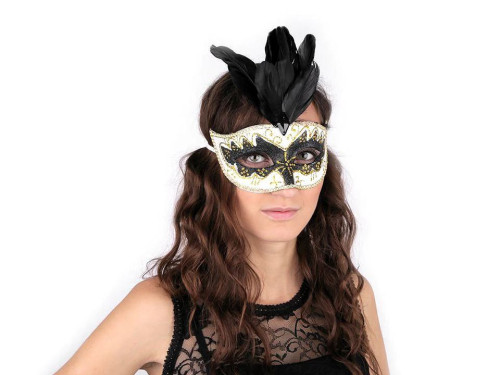 Karnevalová maska glitry s peřím