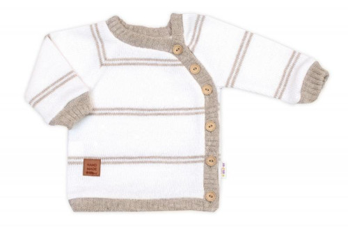 Pletená sada pro miminko s jemným proužkem 3dílná lux béžová - bílá Baby Nellys