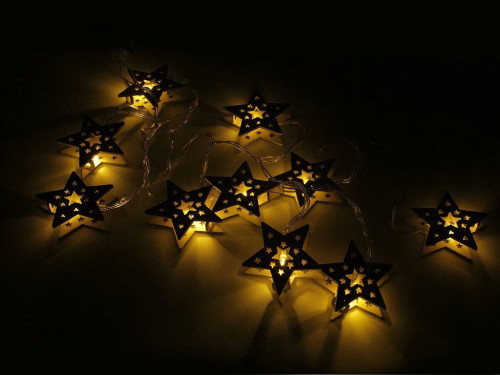LED světelný dřevěný řetěz hvězdy