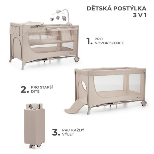 KINDERKRAFT Postýlka cestovní Joy 2 s doplňky Beige