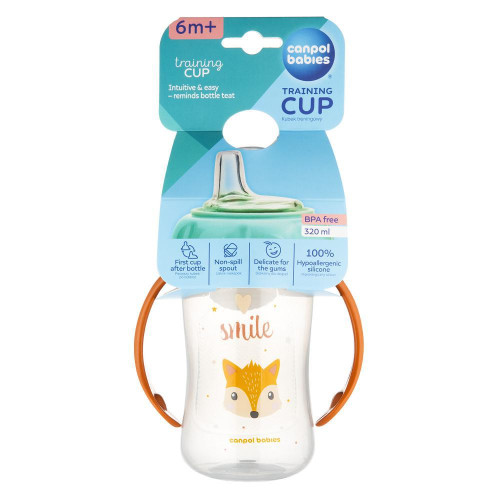 Hrneček tréninkový Cute Animals se silikonovým pítkem 320 ml Canpol babies