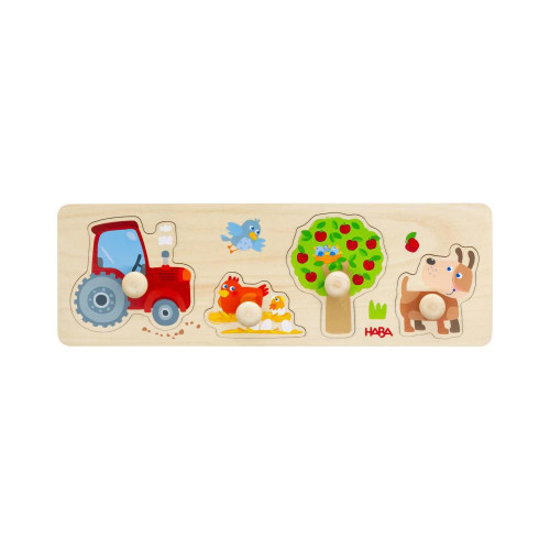 Dřevěné vkládací puzzle s úchytem Farma Haba