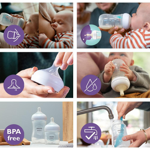 Láhev Natural Philips Avent Response transparentní s ventilem AirFree 260 ml, 1 m+