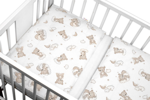 Sada do postýlky Mantinel s povlečením, 3D sada - Malý Medvídek, bílá/béžová Baby Nellys
