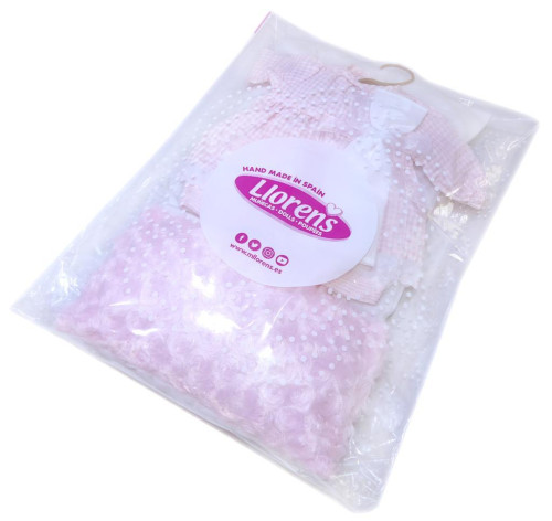 Obleček pro panenku miminko New Born velikosti 40-42 cm Llorens 3dilný růžovo-bilý
