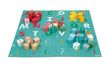 Dřevěné kostky Kubix Abeceda Čísla 40 ks s puzzle Janod