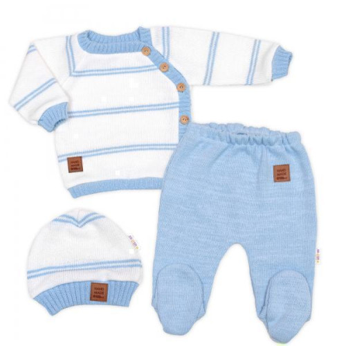 Pletená sada pro miminko s jemným proužkem 3dílná lux modrá - bílá Baby Nellys