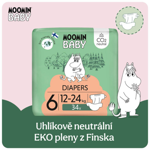 Jednorázové eko pleny 6 Maxi 12–24 kg (34 ks), Moomin Baby
