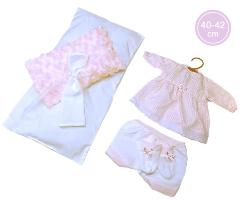 Obleček pro panenku miminko New Born velikosti 40-42 cm Llorens 3dilný růžovo-bilý