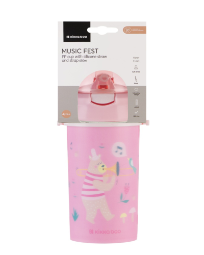 Hrnek se silikonovým brčkem a popruhem 450 ml Music Fest KikkaBoo