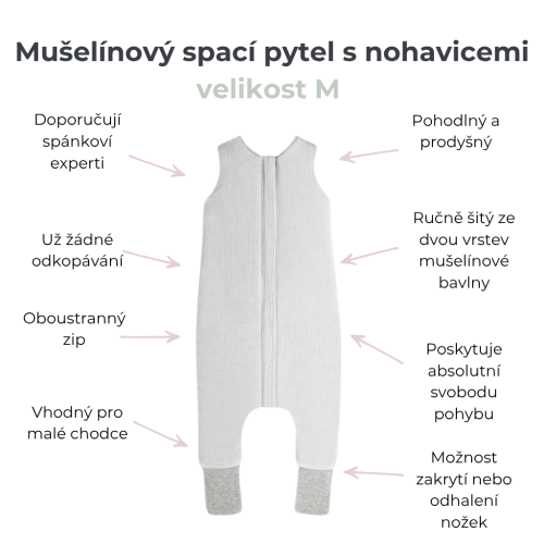 Mušelínový letní spací pytel s nohavicemi Sleepee Love béžový se srdíčky