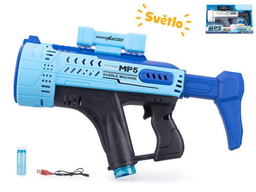 Bublifukovač pistole MP5 44cm na baterie se světlem