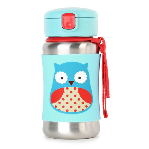 Nerezová láhev na vodu SKIP HOP Zoo s brčkem 350 ml