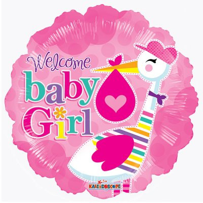 Kruh - Čáp BABY GIRL 18"/46 cm fóliový balónek