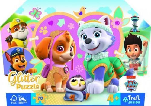 Puzzle třpytivé Skye a Everest Tlapková patrola/Paw patrol 70 dílků