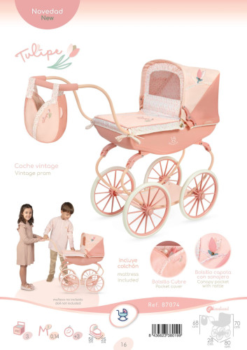 Kočárek pro panenky hluboký Tulipe 68 cm DeCueva