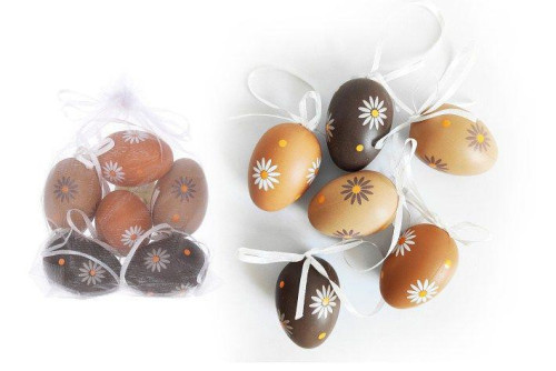 Vajíčko dekorační plastové malované 6 cm, 6 ks v organza sáčku