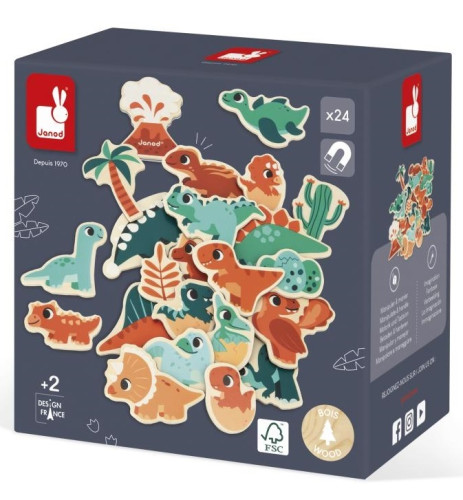 Dřevěné magnetky Dinosauři Dino 24 ks Janod