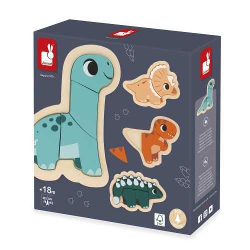 Dřevěné vkládací puzzle Dinosauři 4v1 Dino Janod