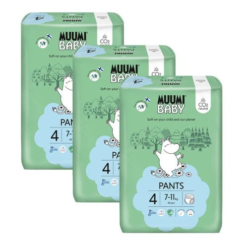 Jednorázové eko pleny Pants 4 Maxi 7-11 kg (120 ks), měsíční balení Muumi Baby