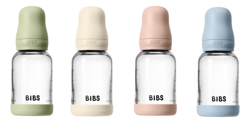 Antikoliková skleněná láhev s kaučukovým dudlíkem 120 ml Bibs
