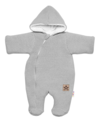 Zimní pletená kombinézka/overálek s kapucí světle šedá Vel. 62 Baby Nellys
